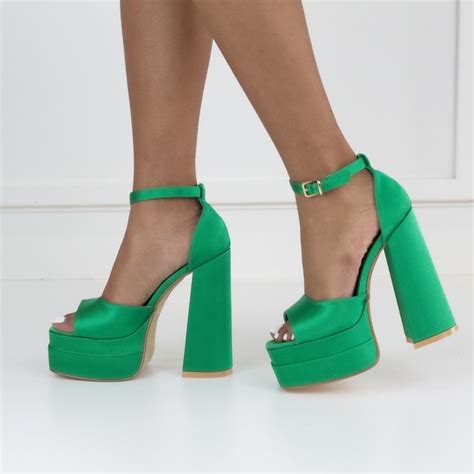 Micola 14 5cm Platform Heel Funky One Band Ankle Strap Sandal Emerald