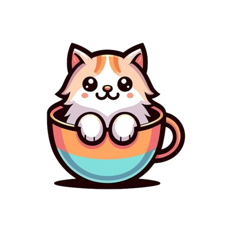 Premium Vector Cartoon Cute Cat In Cup Icon Character Vector