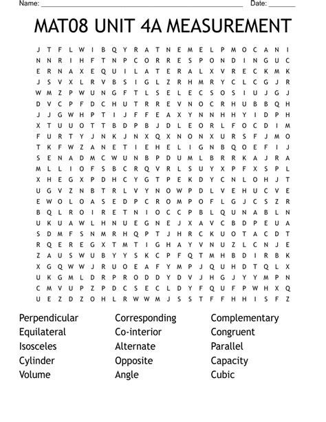 Mat Unit A Measurement Word Search Wordmint