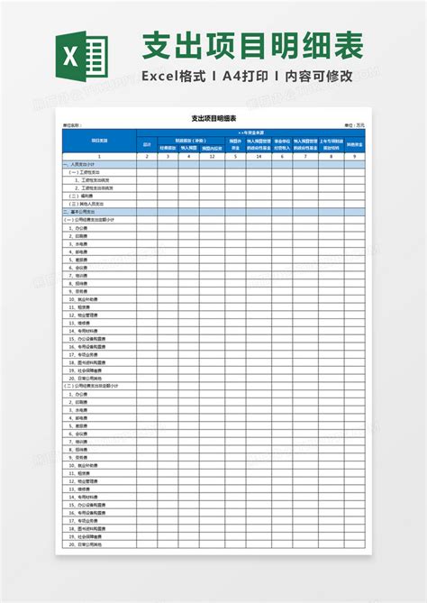 支出项目明细表excel模板下载支出图客巴巴