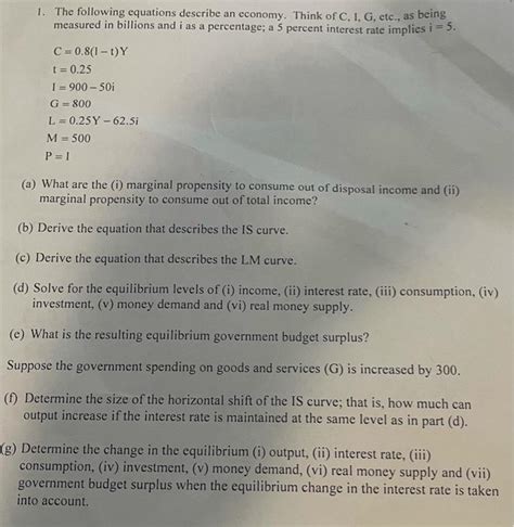 Solved The Following Equations Describe An Economy Think Chegg