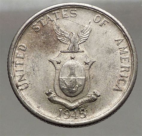 1945 S Philippines Fifty Centavos United States Of America Silver Coin