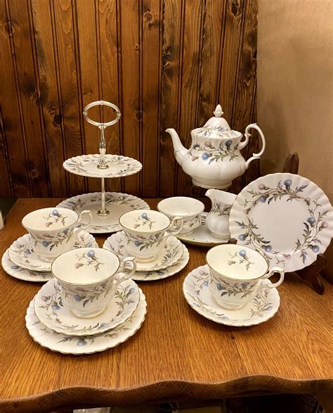 Royal Albert Brigadoon Piece Tea Set Small Tea Pot Cream Sugar