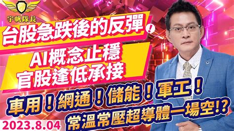 產業先鋒隊台股急跌後的反彈AI概念止穩官股逢低承接車用網通儲能軍工常溫常壓超導體一場空黃宇帆分析師2023 08