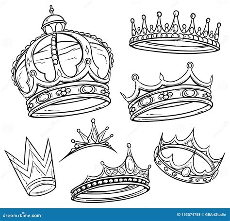 Black and White King Crown Vector Set Stock Vector - Illustration of ...