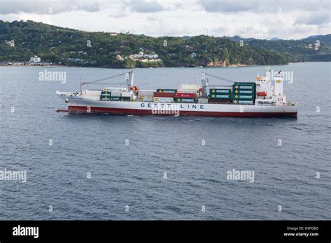 St Lucia Cargo Ship Agulhas Stream Approaching Castries Stock Photo