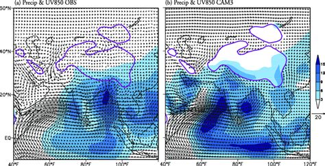 The Hpa Wind Vectors M S And Precipitation Rates Mm Day