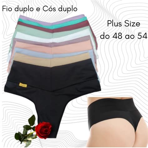 kit 6 Calcinhas Plus Size Modeladora Cós Alto Duplo Fio Duplo Shopee