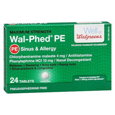 Walgreens Wal Phed PE Sinus Allergy Tablets 1Source