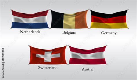 Set Flags Of European Countries Waving Flag Of Netherlands Belgium