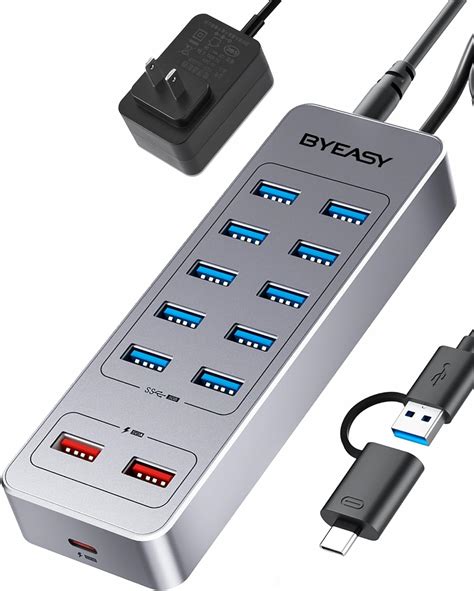 BYEASY Hub USB Powered 13 Porte USB 3 0 Data Hub Con 10 Porte USB 3 0