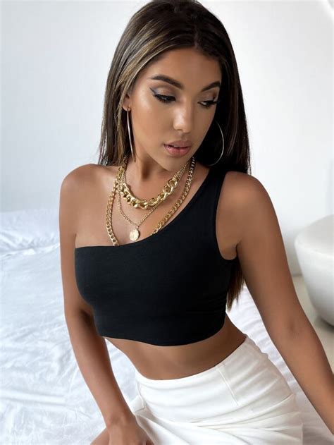 Shein Sxy Crop Top Mit Einer Schulter Zum Schnüren Hinten Aktuelle