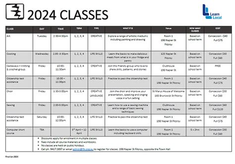 Classes Schedule 2024 | Mysite