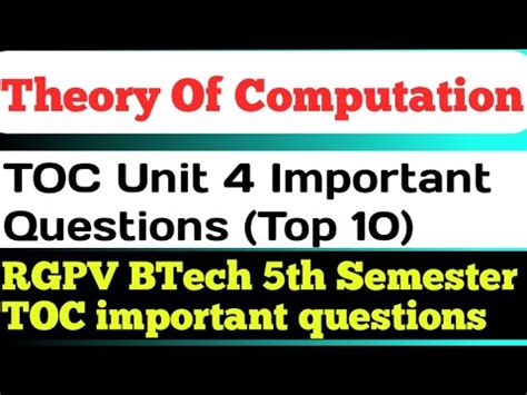 Theory Of Computation Unit Important Questions Rgpv Toc Important