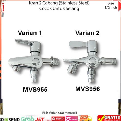 Jual Kran Keran Air Tembok 2 Cabang Stainless Steel 1 2 Inch Selang