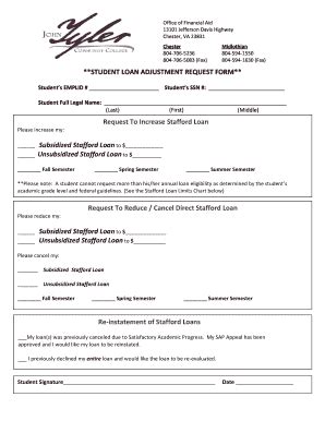 Fillable Online Jtcc Student Loan Adjustment Request Form Request