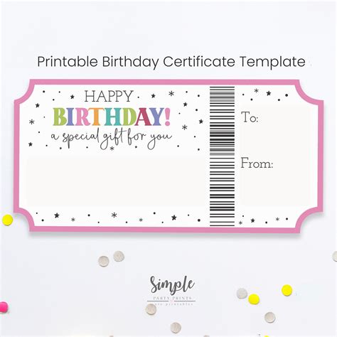 Printable Birthday Certificate Template Delayed Birthday Gifts