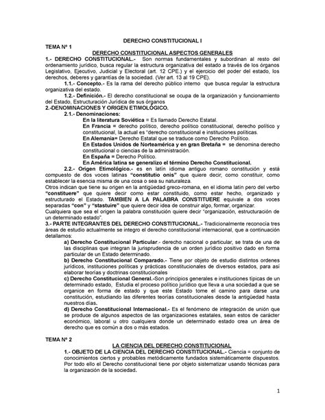 Constitucional I Apuntes Completo Derecho Constitucional I Tema Nº 1 Derecho Constitucional