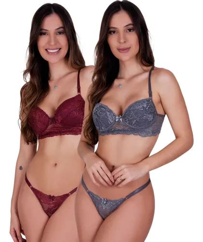 Kit 2 Conjuntos De Lingerie Em Renda Cropped Moda Intima MercadoLivre