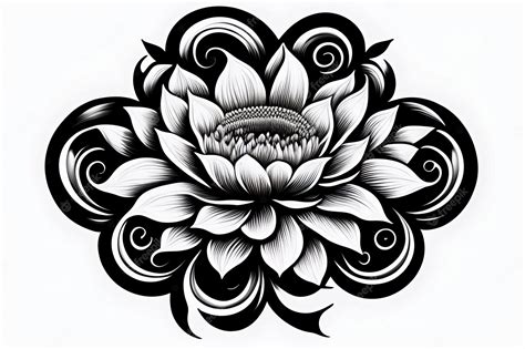 Premium AI Image | A black and white drawing of a lotus flower.