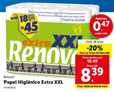 Promoção Renova Papel Higiénico Extra XXL 18 Rolos em Lidl