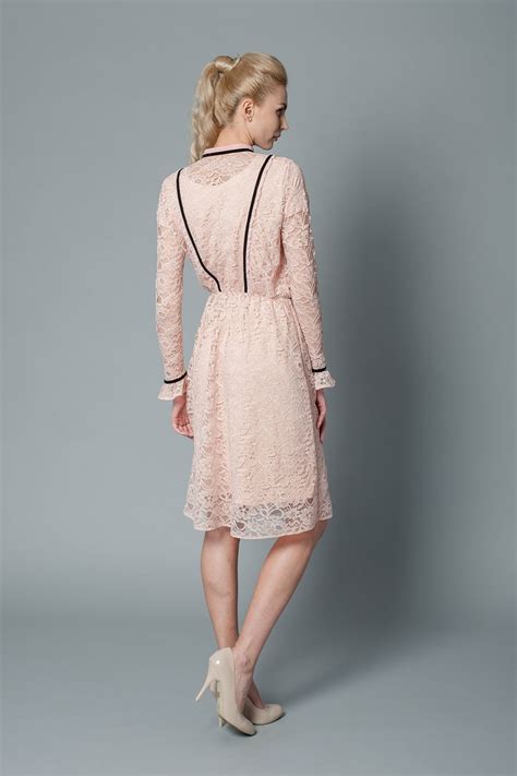 Blush Pink Shirt Dress With Black Velvet Lines And Buttons Le Parole