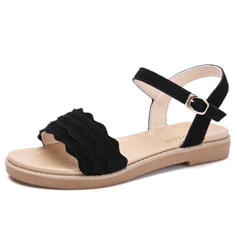 Summer Women Sandals Suede Leather Flat Sandals Ankle Strap Platform ...