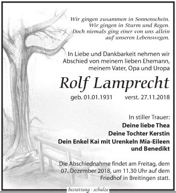 Traueranzeigen Von Rolf Lamprecht Trauer Anzeigen De