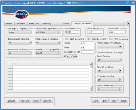 Monte Carlo Transport Parameter Input For The Rz Egsnrc User Codes