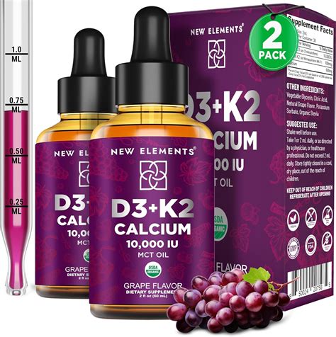 [2 𝐏𝐚𝐜𝐤] Liquid Vitamin D3 K2 Drops With Calcium For Adults Vitamin D3 10 000 Iu