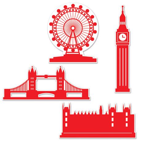 Club Pack of 48 Red Famous London Landmarks Silhouette Cutouts 16 ...