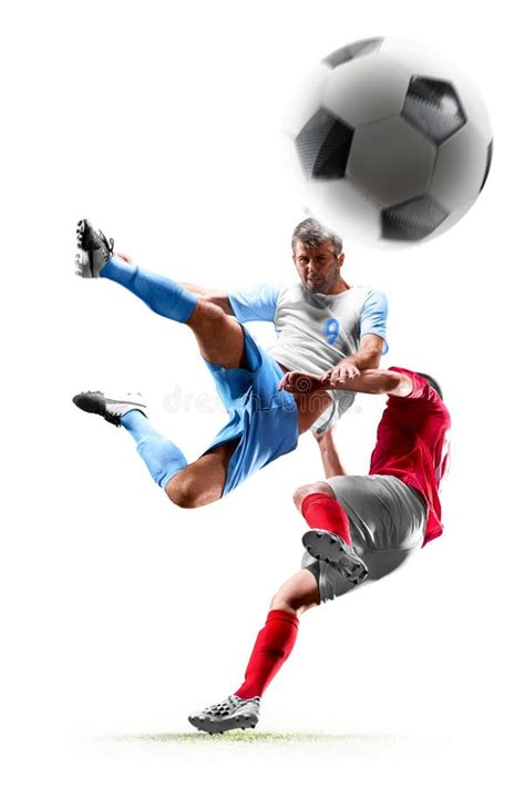 Football Soccer Players In Action Isolated White Background Stock Photo