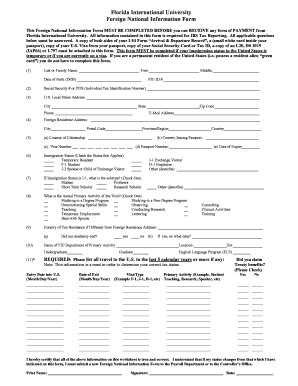 Fillable Online Finance Fiu Foreign National Information Form Office