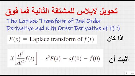 The Laplace Transform Of A 2nd Order Derivative And Higher تحويل لابلاس للمشتقة الثانية فما فوق