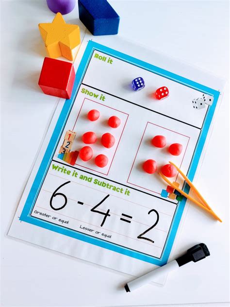 Subtraction Dice Game Printable, Math Activity, Homeschool Worksheet ...