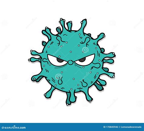 Dibujo Del Doodle De Dibujos Animados Del Virus Coronavirus Ilustración