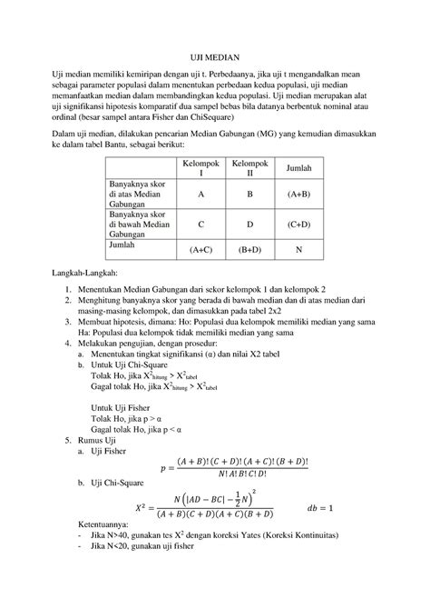 Soal UJI Median Statistika Non Parametrik UJI MEDIAN Uji Median