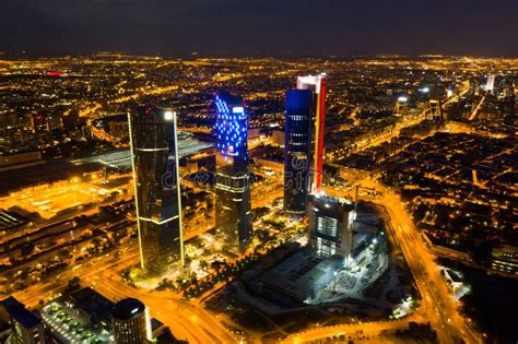 Night View of Four Towers, Madrid Stock Image - Image of architecture, tower: 247013307