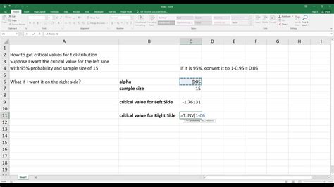 How To Calculate Critical Values From T Distribution In Excel HD