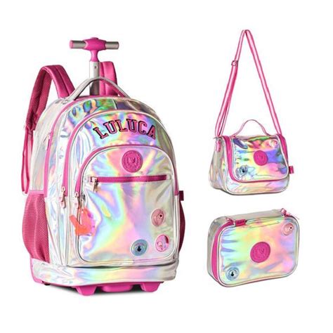 Kit Mochila Lancheira E Estojo Escolar Holografica Luluca Clio