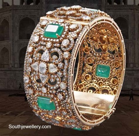 Polki And Emerald Broad Bangle Indian Jewellery Designs