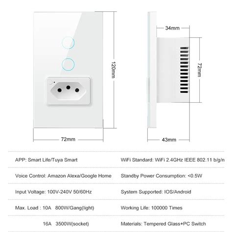 Interruptor de 2 Botões e 1 Tomada Nova Digital Tuya Loja Geek Smart