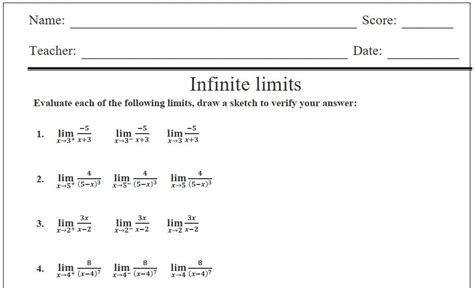 Infinite Limits Worksheet By Teach Simple