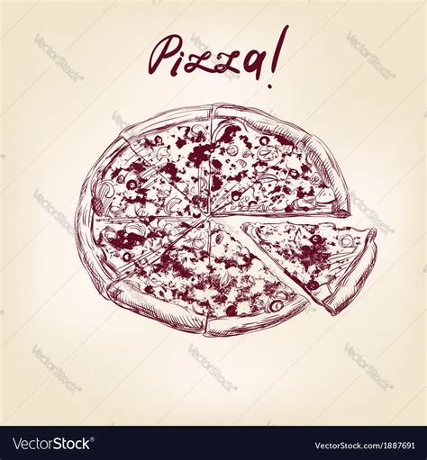 Pizza Hand Drawn Illustration Realistic Sketch Vector Image