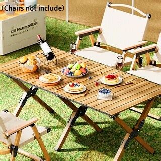 Folding Camping Table Metal Roll Up Portable Picnic Table Outdoor On