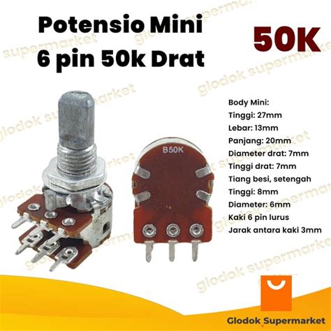 Jual Potensio Mini 6 Pin 50k Drat Stereo Kaki 3 3 Lurus Potentio Meter