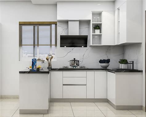 Modular Kitchen Design With Spacious White Cabinets X Ft Livspace