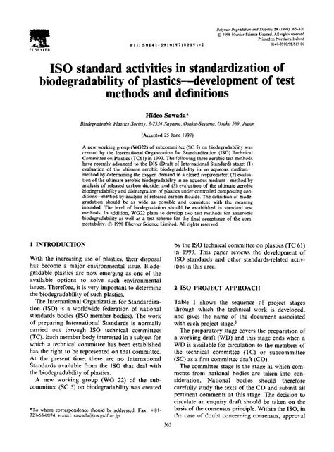 Pdf Iso Standard Activities In Standardization Of Biodegradability Of