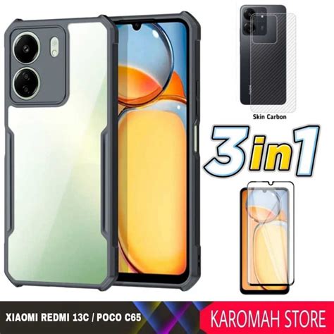 Jual Paket 3in1 Case Armor Transparent Xiaomi Redmi 13C 4G Poco C65