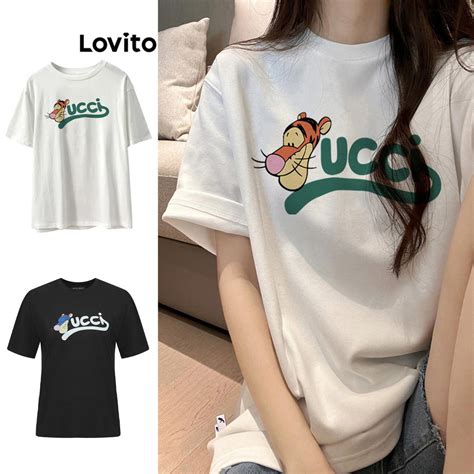 Lovito Casual Letter Pattern T Shirt For Women Lnl Multi Color